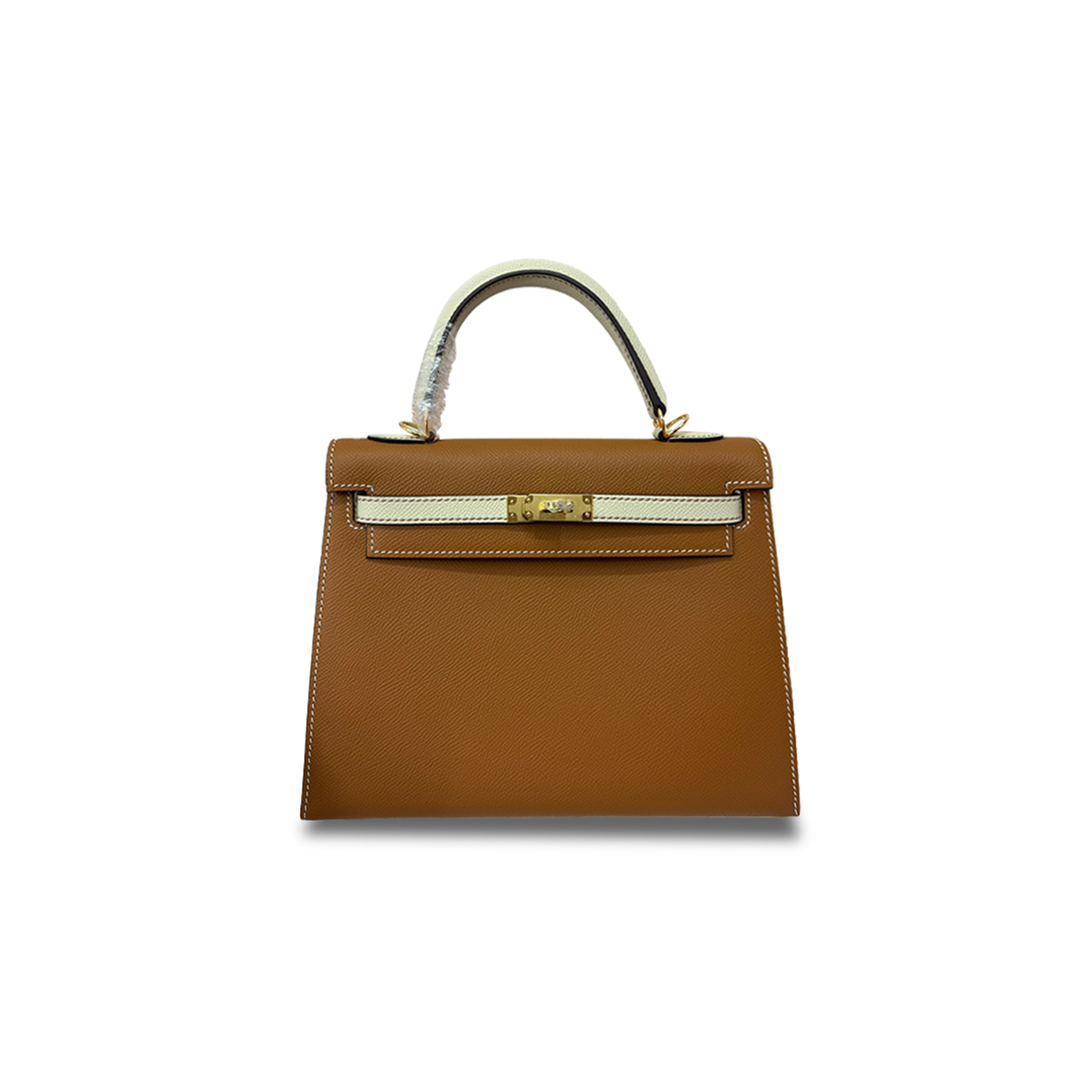 H**mes kelly 25 epsom golden brown milkshake platinum buckle (25*17*7cm)